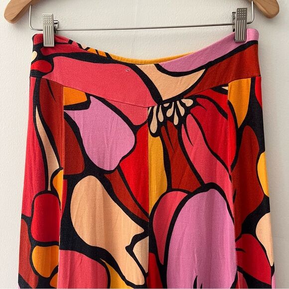 Farm Rio Anthropologie Wide Leg Pants Size Small Floral High Waist Knit Resort - Picture 3 of 12